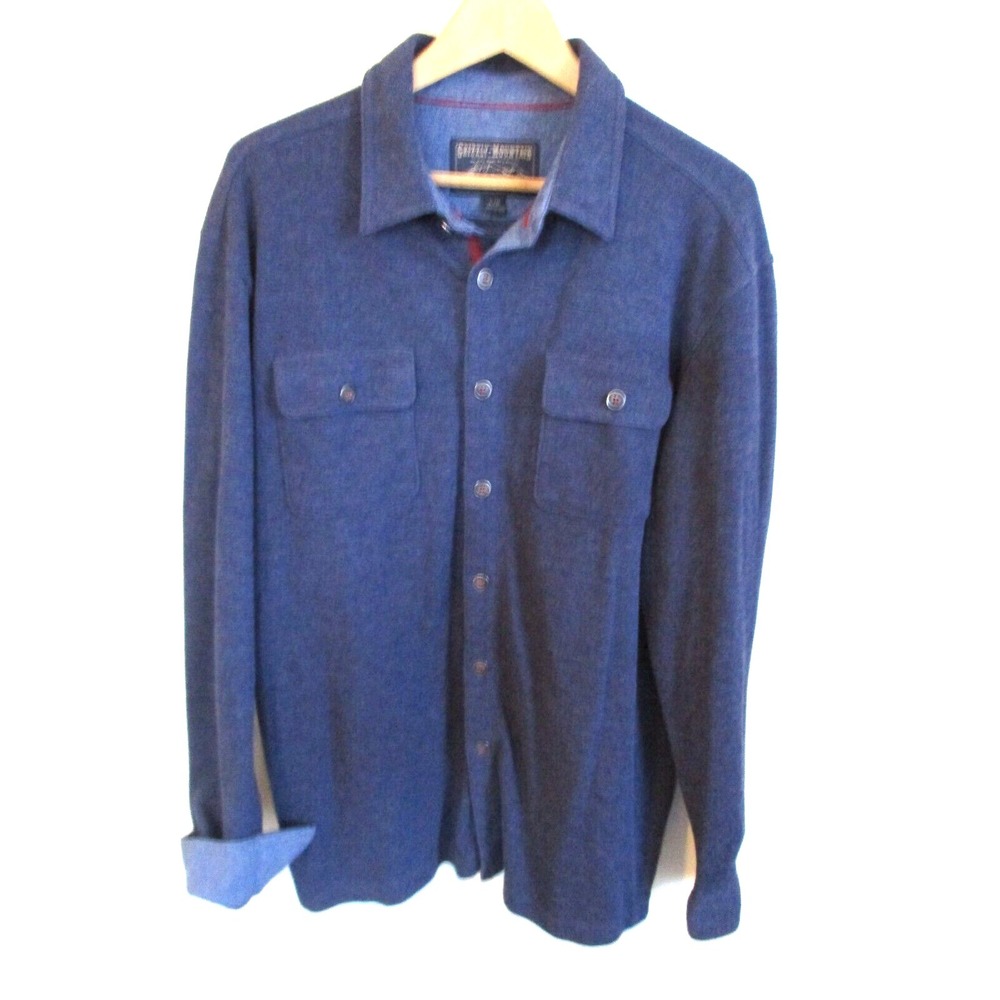 Grizzly Mountain Blue Button Front Long Sleeve Shirt Men's Large Ribbed Cotton d